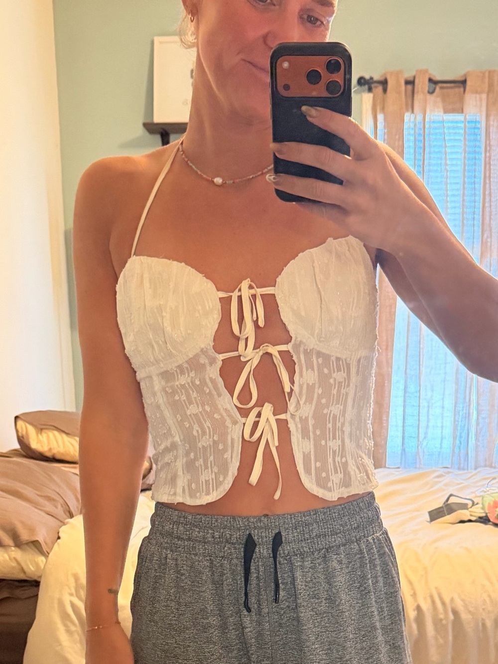PacSun White Lace Halter Corset Top